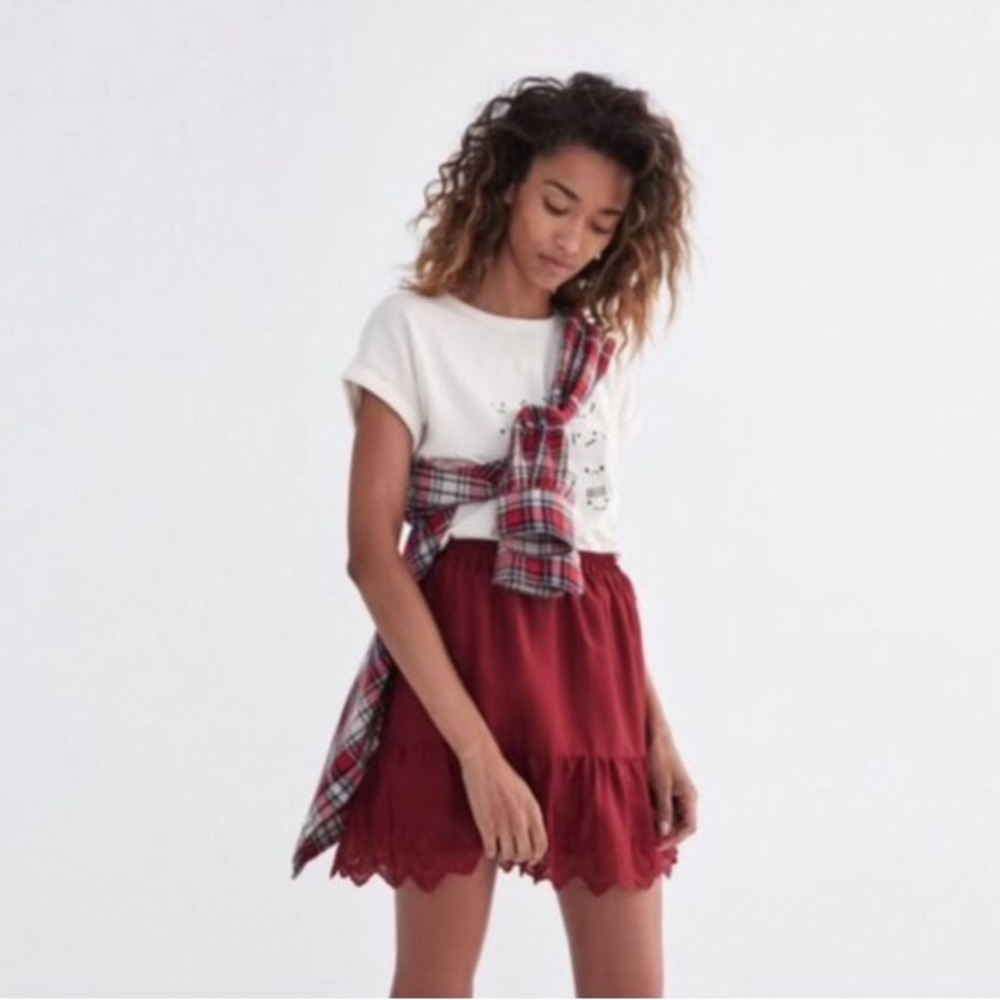 Madewell Duskway Burgundy Mini Skirt with Lace Trim, Size S